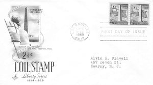 1959 coil stamp 2 1/2c Bunker Hill 2 stamps b