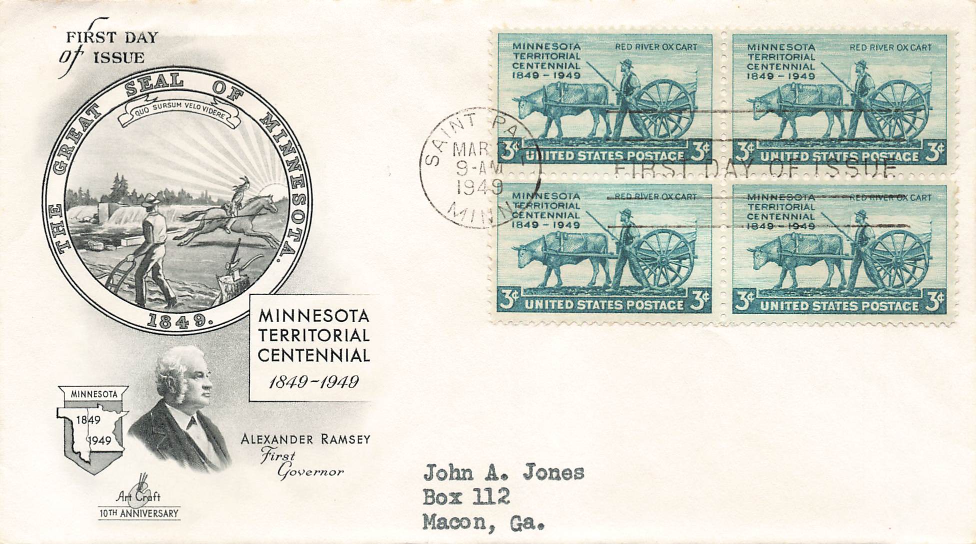 1949 Minnesota Territory 4 stamps