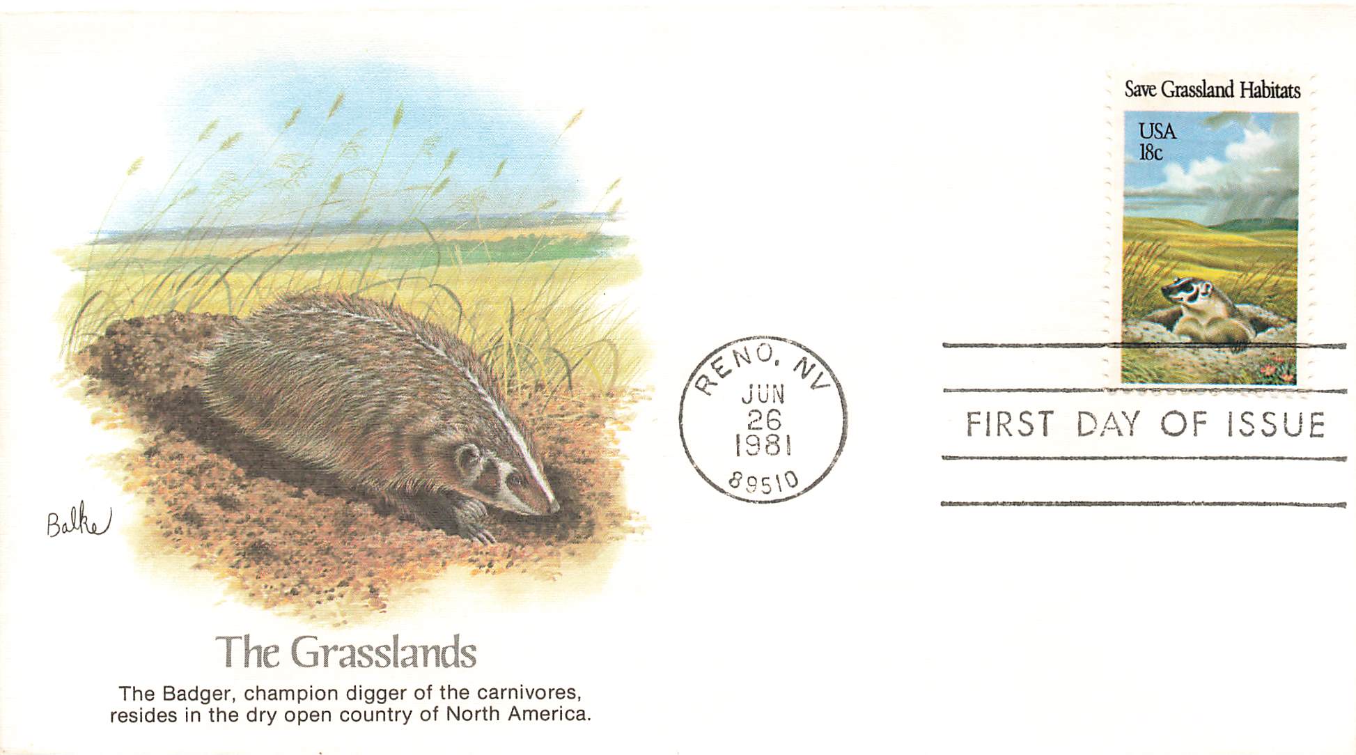 1981 The Grasslands, The Badger .18 Cents