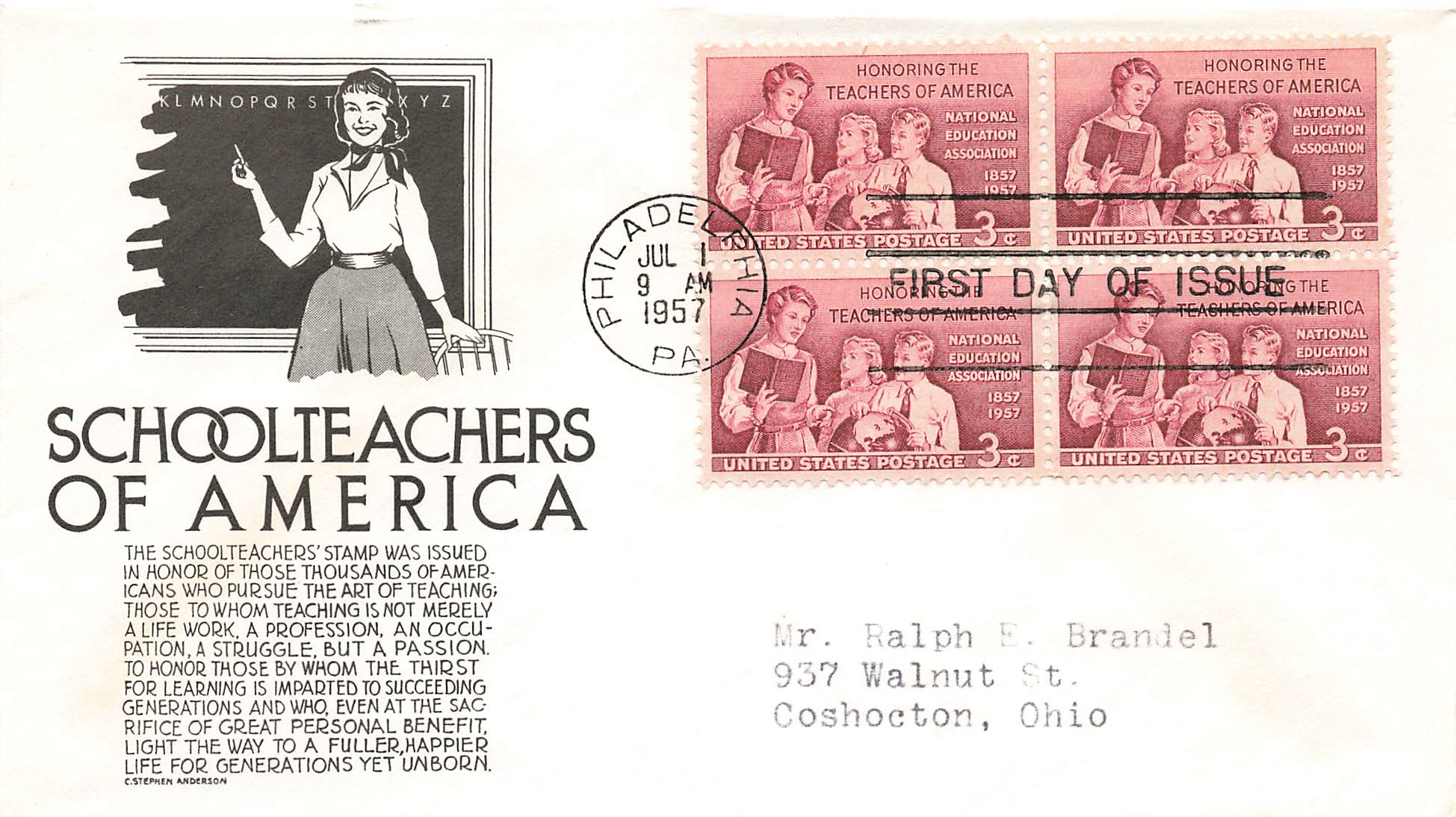 1957 Honoring Teachers School Teachers of America 4 stamps