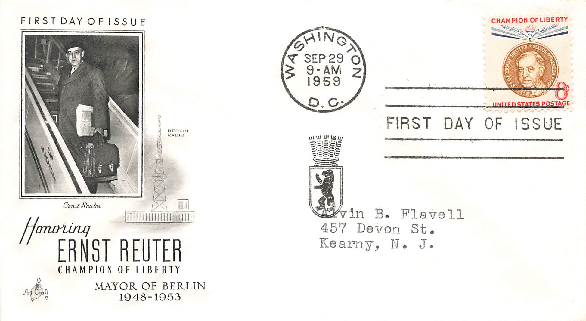 1959 Honoring Champion of Liberty Ernst Reuter 8c