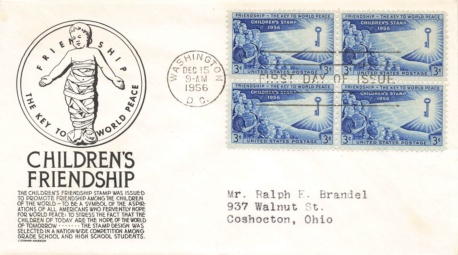 1956 World's Youth Children's Friendship 3 cents, 4 stamps