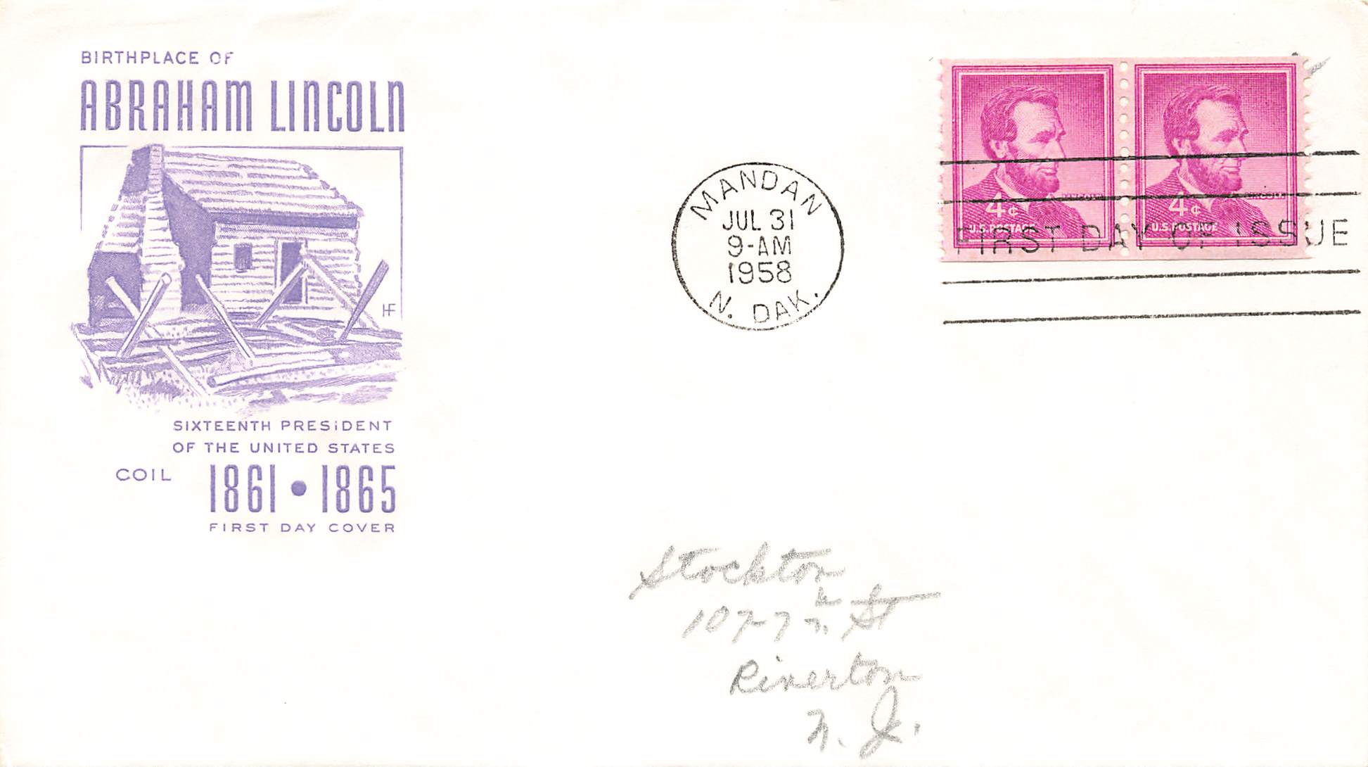 1958 Birthplace of Abraham Lincoln 2 stamps