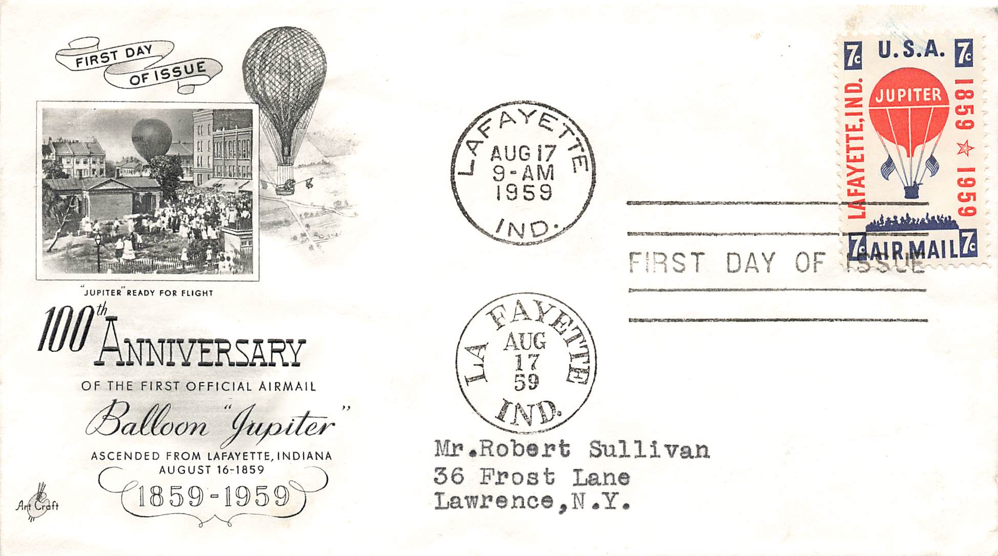 1959 First official airmail ballon 100th ann