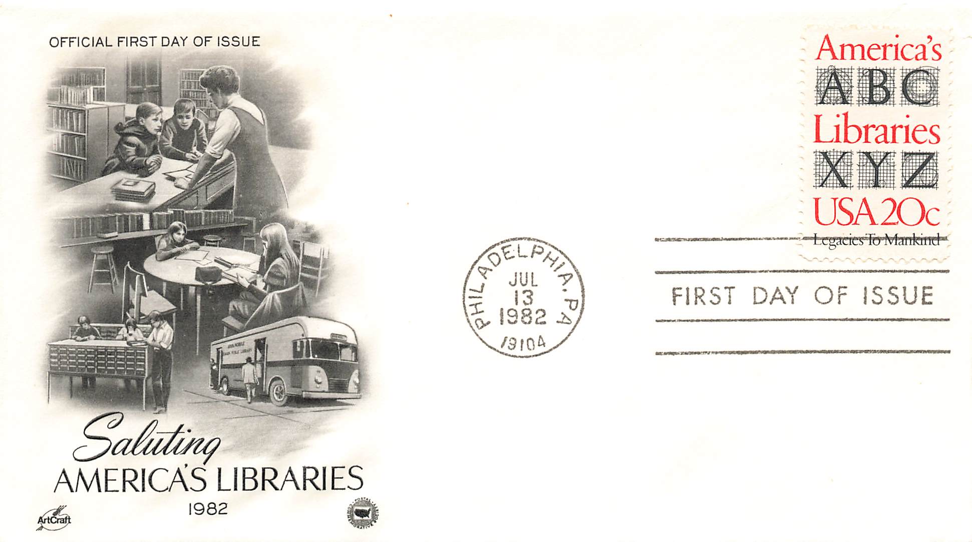 1982 Saluting America's Libraries .20 Cents