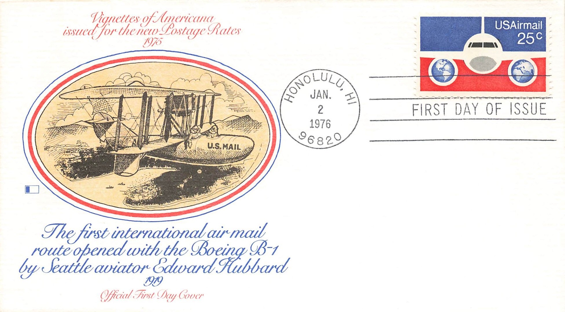 1976 First international air mail route Boeing B-1 .25 Cents Airmail