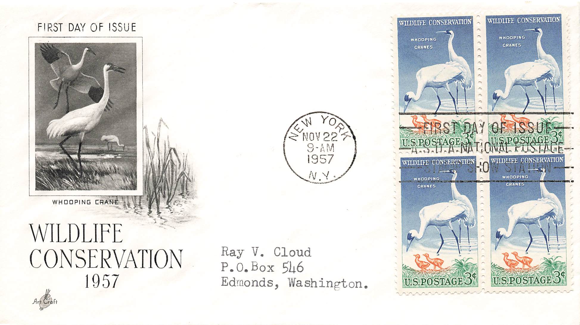 1957 Whooping Crane Wildlife Conservation 4 stamps