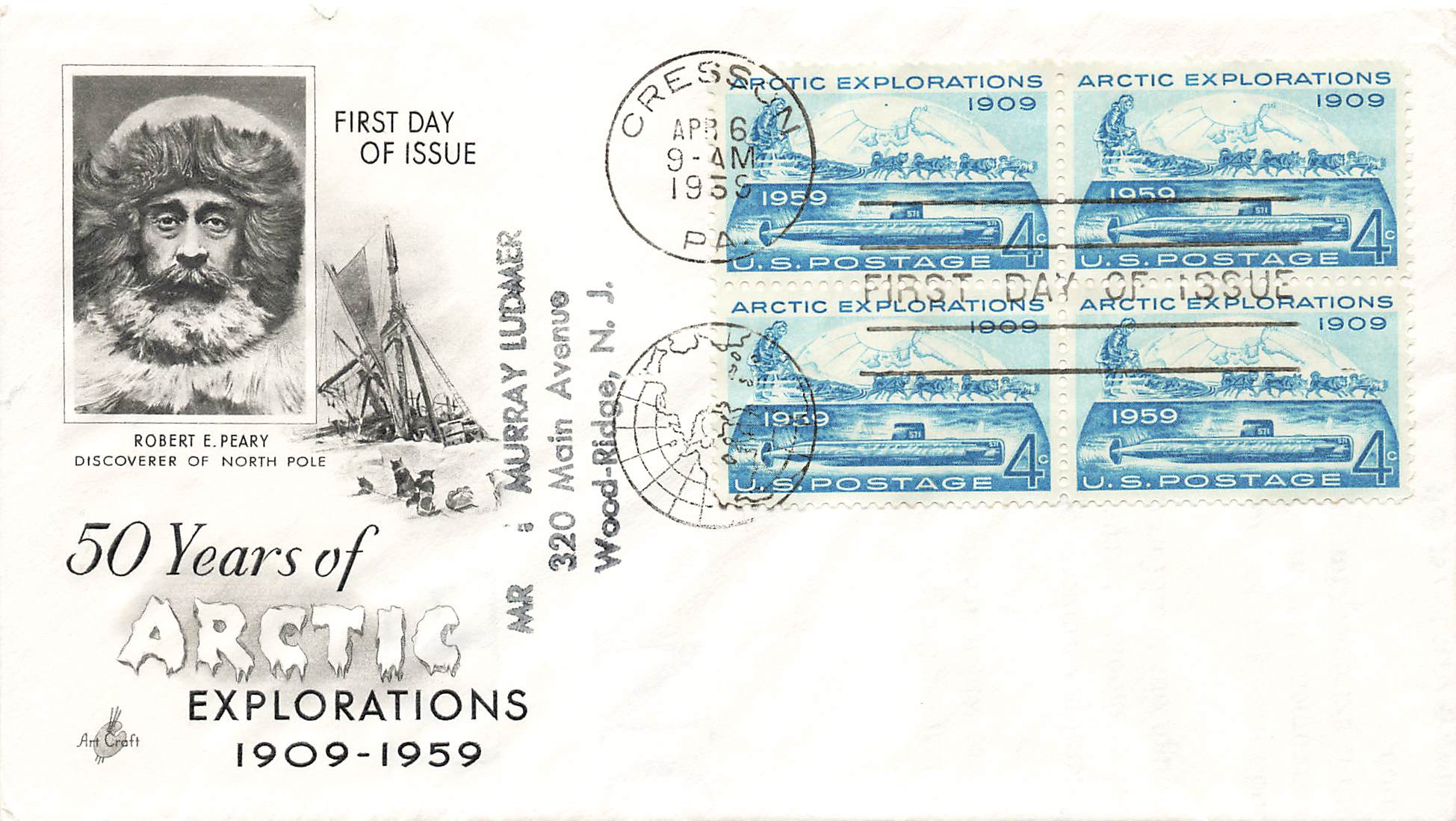 1959 50 Years of Arctic Explorations 4c stamp (four stamps)