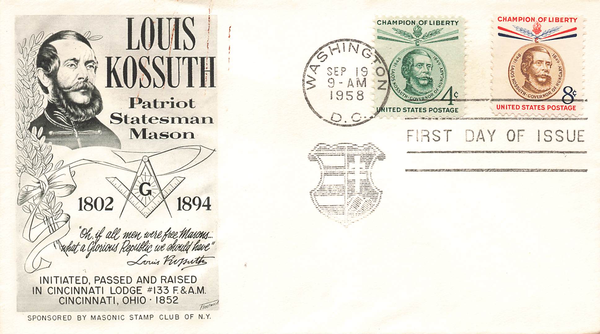 1958 Louis Kossuth Patriot Statesman Mason