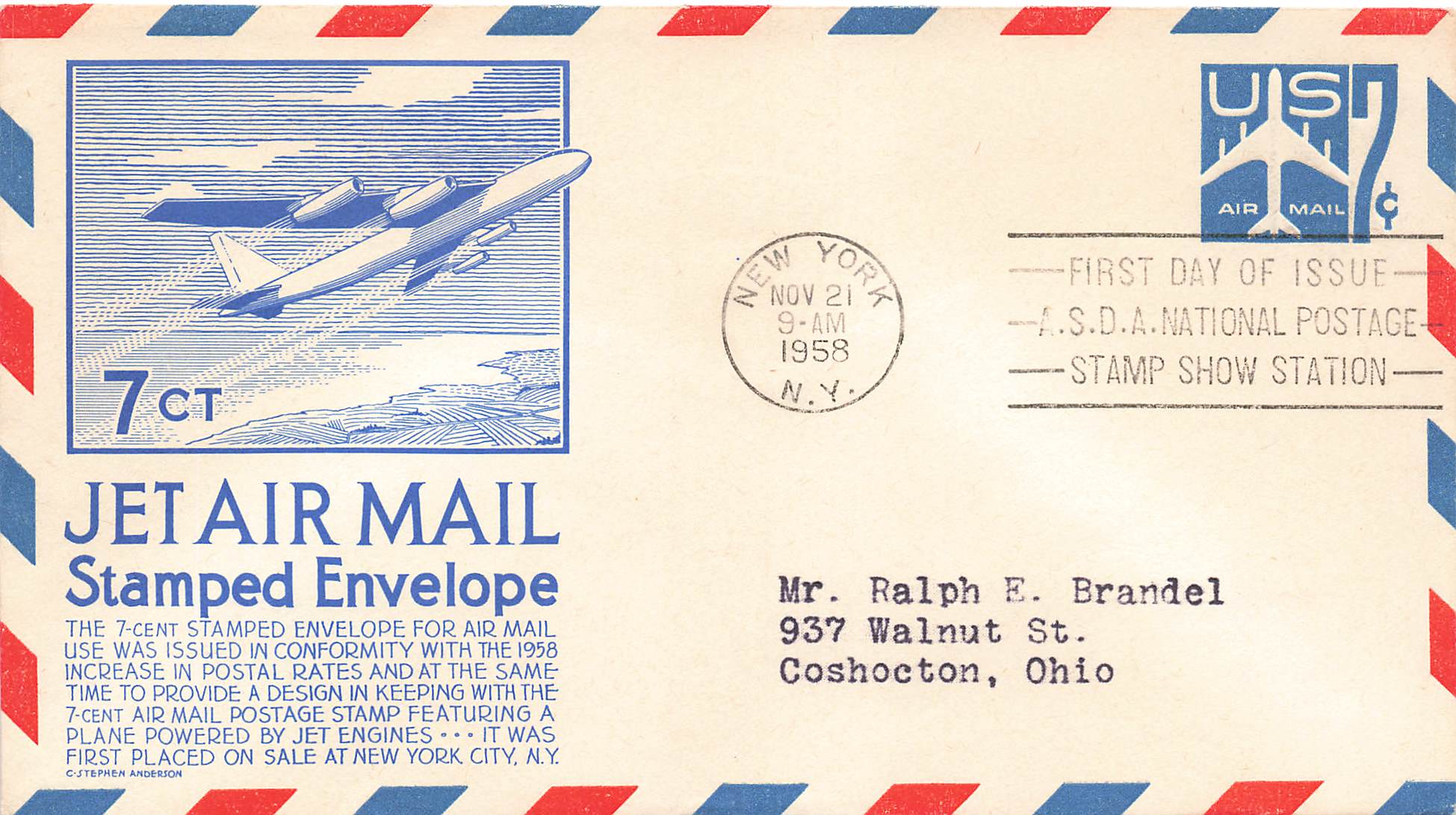 1958 Jet Air Mail 7c Stampled Envelope