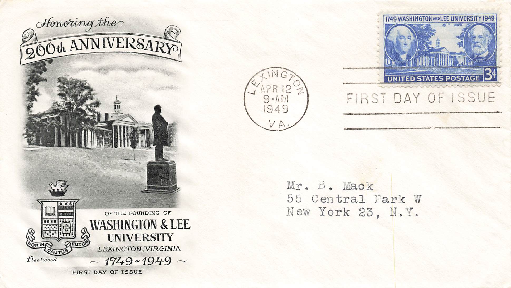 1949 200th Ann. founding of Washington and Lee University