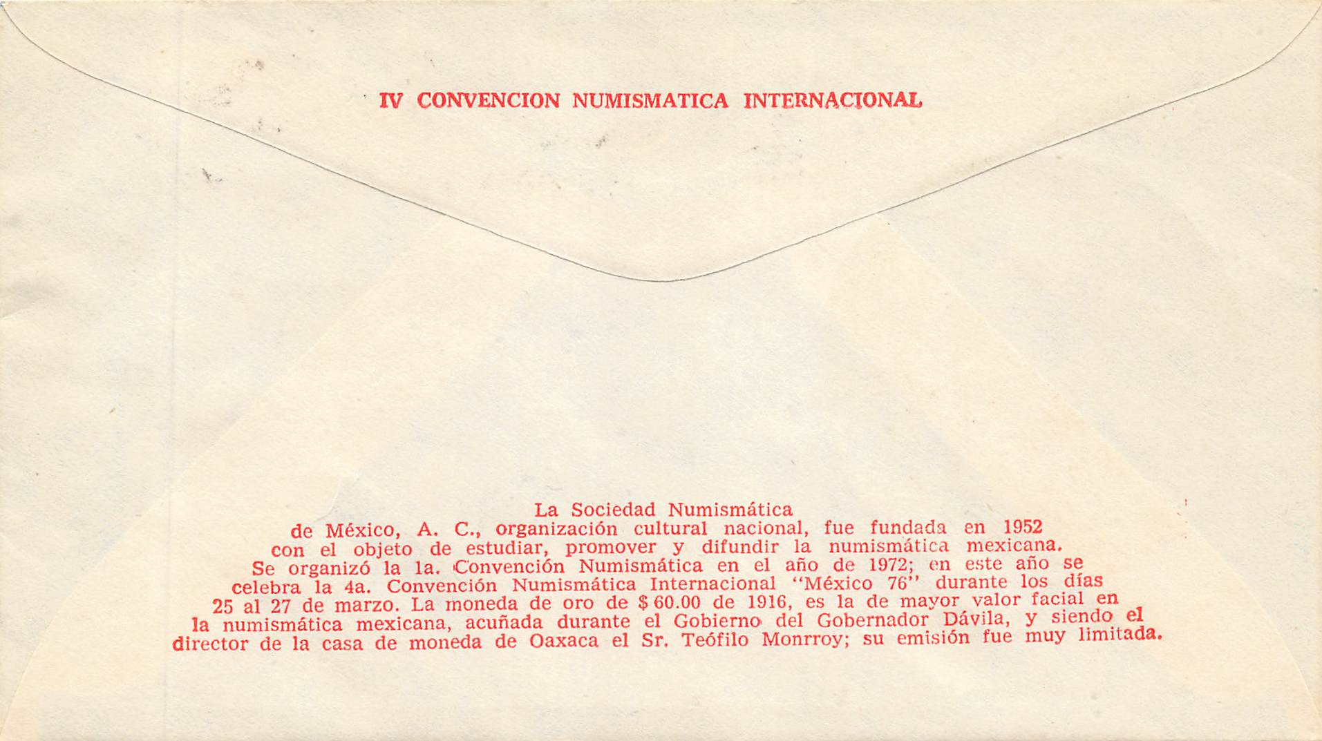 1976 Mexico - IV Convencion Numismatica Internacional 1.60