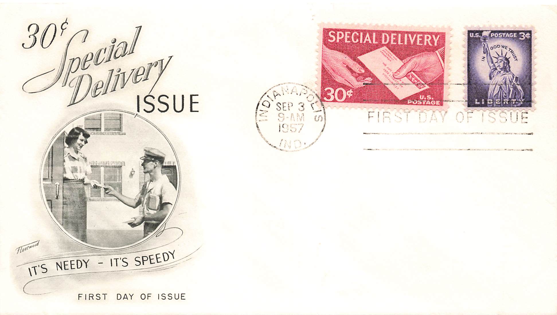 1957 30 Cents Special Delivery stamp It's Needy - It's Speedy