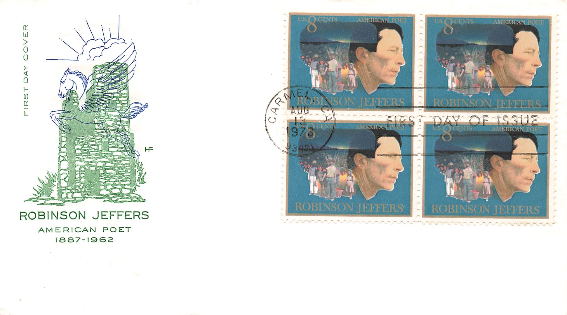 1973 Robinson Jeffers, American Poet .08 Cents 4 stamps