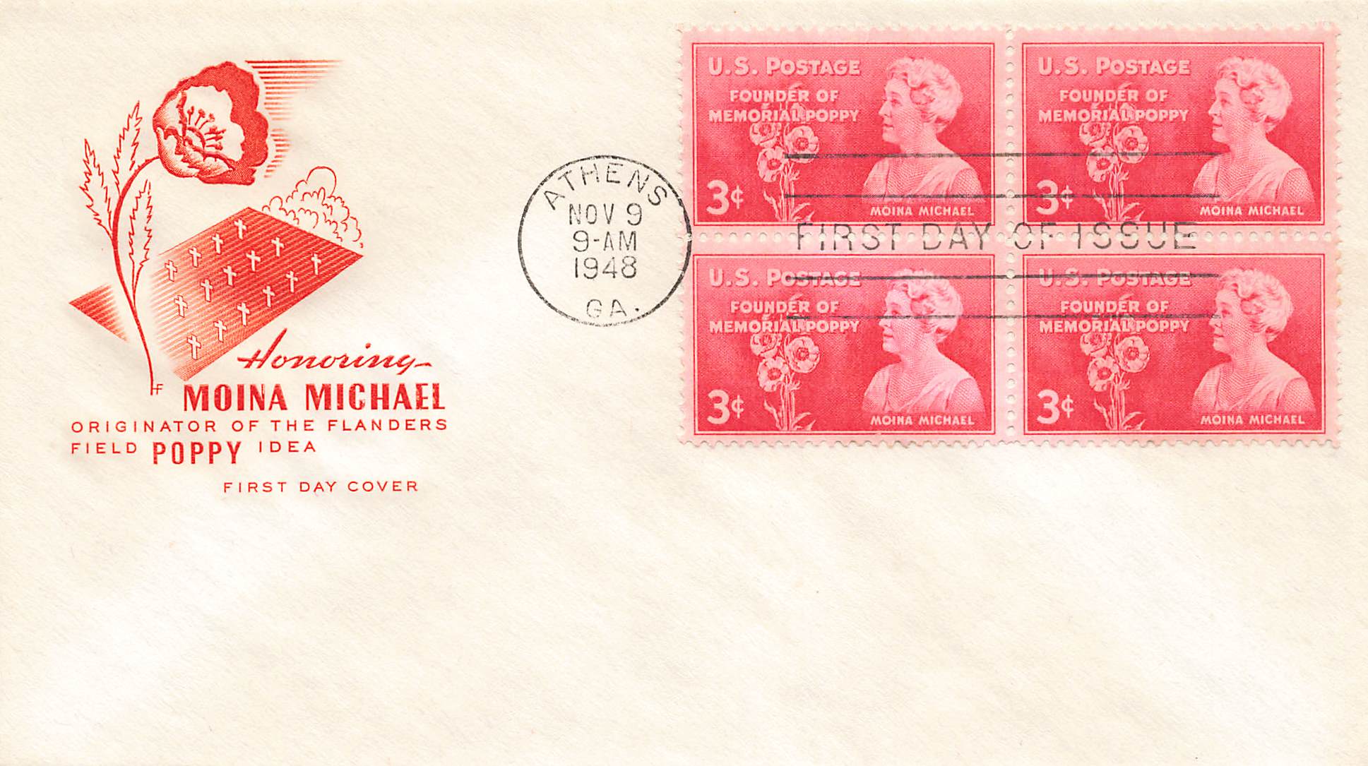 1948 Founder of the Memorial Poppy 4 stamps